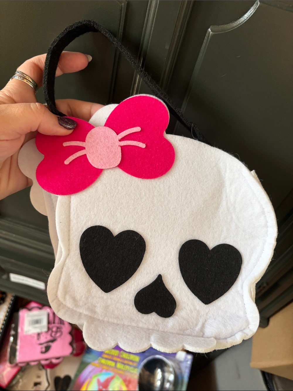 White Skull Crossbody Bag for Kids with Pink Bow Accent